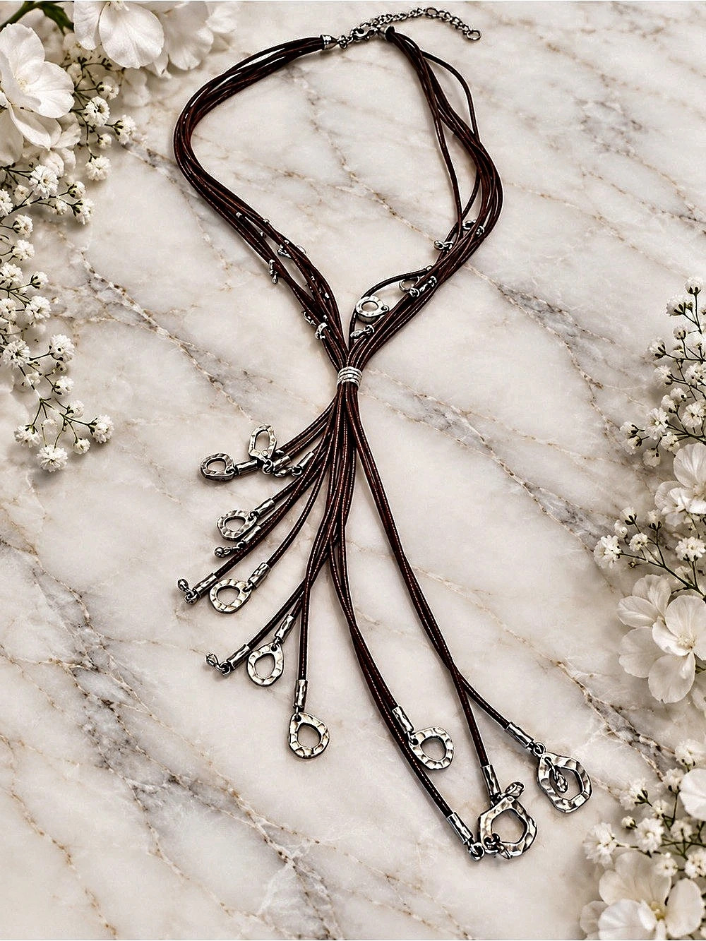 Silpada Layered Brown Cord Necklace with Silver Hardware